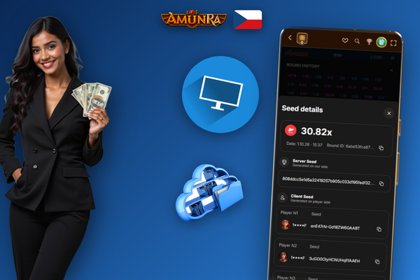 Aviator v AmunRa Casino na mobilním telefonu – červené letadlo na vertikální obrazovce