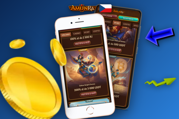 Mobilní obrazovka AmunRa Casino s polem pro promo kód bez vkladu a free spiny
