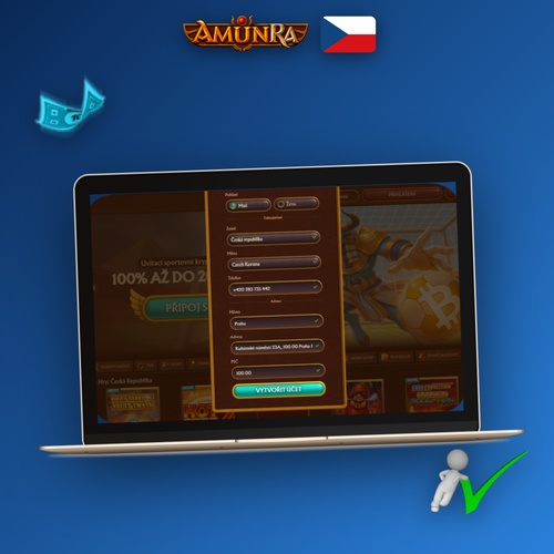 AmunRa Casino registrace – přihlašovací formulář na notebooku a mobilu s egyptskými motivy