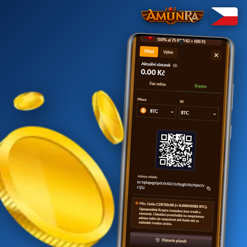 AmunRa Casino vklad – pokladna s ikonami Visa, Mastercard, Skrill a bitcoinu